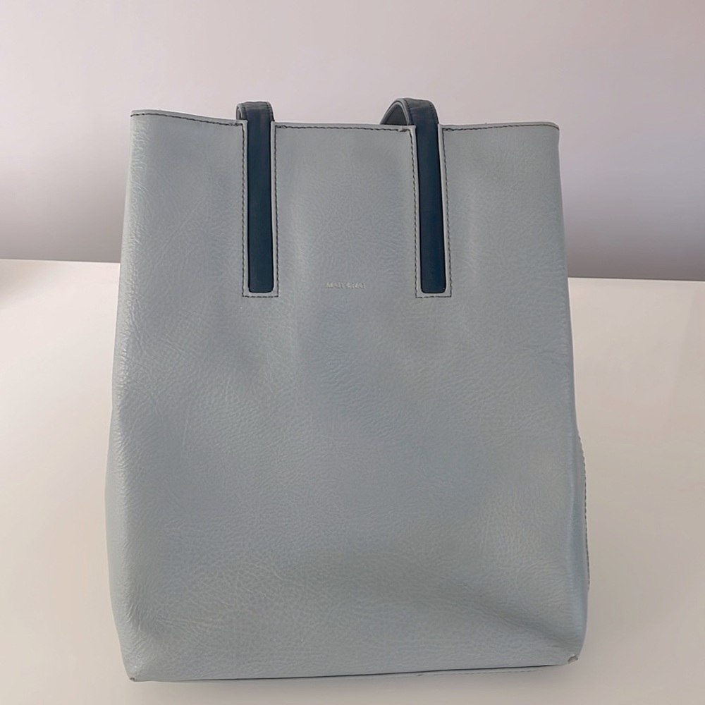 Matt & Nat handbag smoky blue grey with Navy blue handles